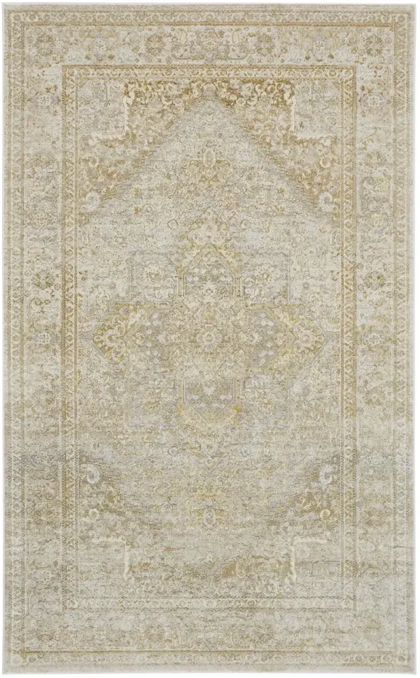 7' x 10' Floral Stain Resistant Area Rug - Ivory And Gold