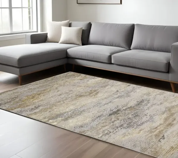 8' x 10' Abstract Area Rug - Gold Gray And Ivory