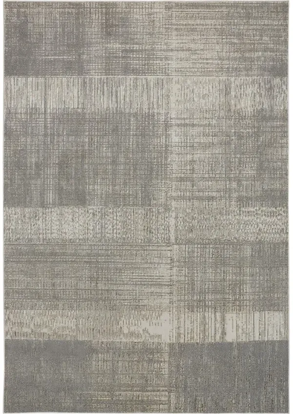 10' x 13' Abstract Stain Resistant Polyester Area Rug - Ivory And Gray