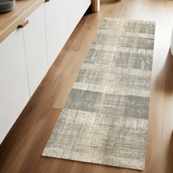 8' Abstract Runner Rug - Gray And Ivory