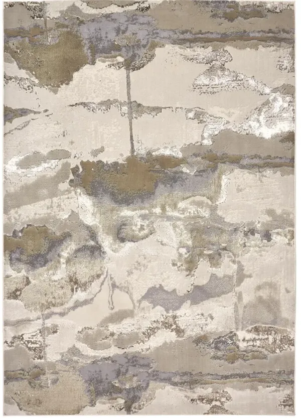 12' x 15' Abstract Stain Resistant Area Rug - Gray Ivory And Gold