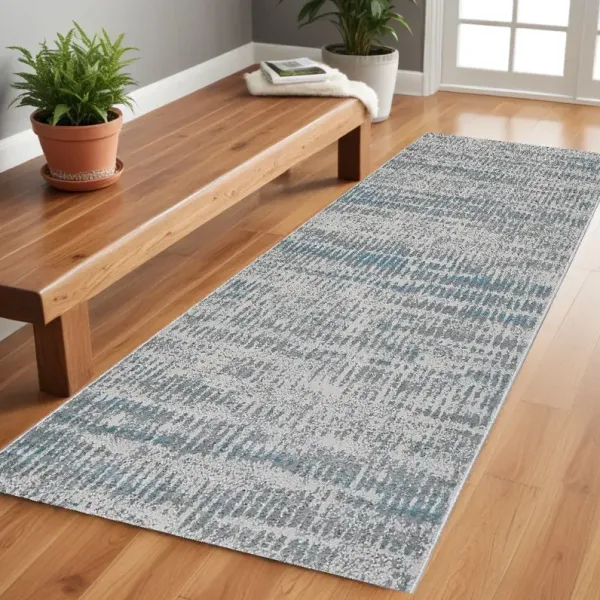 7.8' x 2.8' Abstract Power Loom Runner Rug - Ivory And Gray