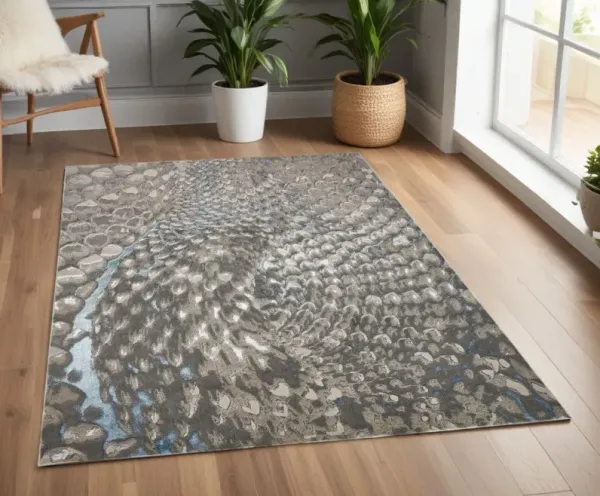 4' x 6' Geometric Area Rug - Blue Silver And Gray