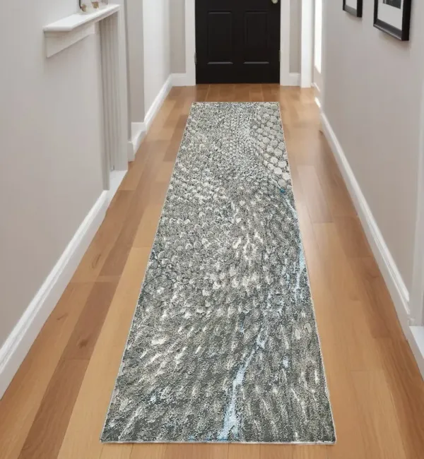 7.8' x 2.8' Contemporary Abstract Power Loom Polypropylene and Polyester Blend Runner Rug - Blue And Gray