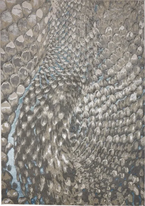 Geometric Area Rug - Blue Silver And Gray