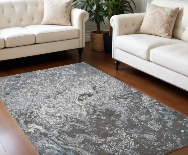 8' x 10' Abstract Power Loom Area Rug - Blue And Gray