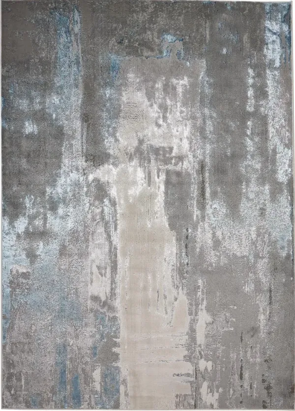 12' x 18' Abstract Area Rug - Gray Ivory And Blue