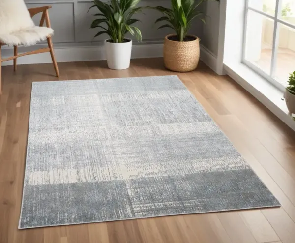 4' x 6' Abstract Area Rug - White Gray And Blue