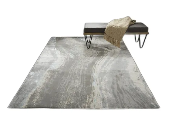 13' x 20' Abstract Area Rug - Gray Ivory And Blue