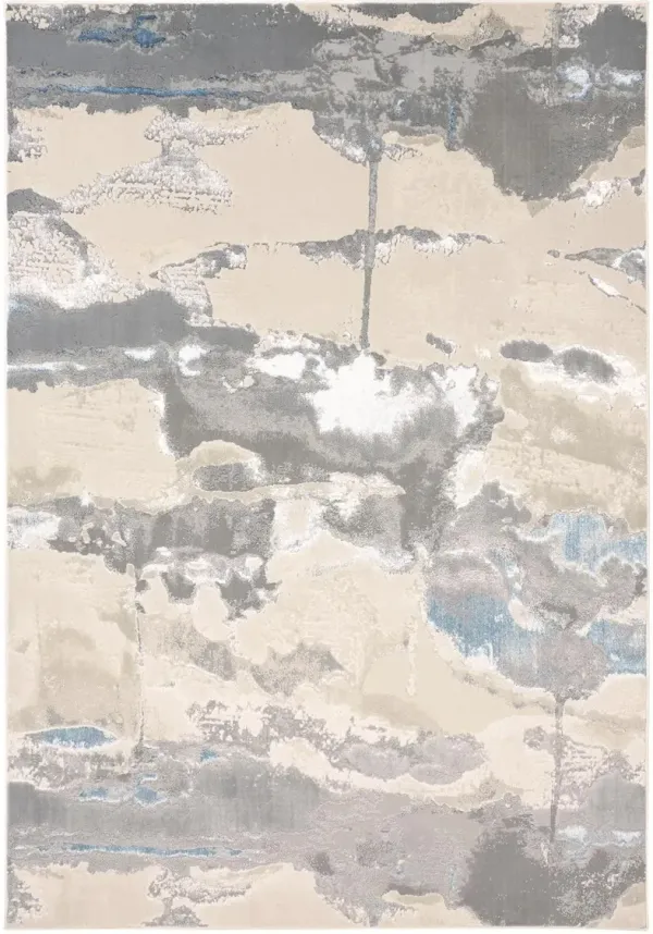 5' x 8' Abstract Stain Resistant Area Rug - Ivory Gray And Blue