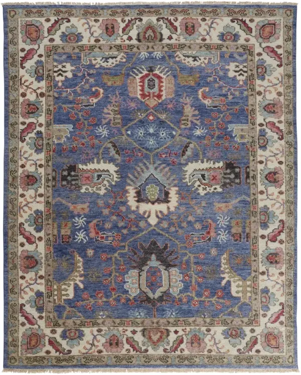 9' x 12' Wool Floral Hand Knotted Stain Resistant Area Rug - Blue And Red