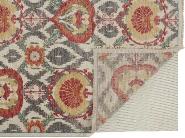 10' x 13' Wool Floral Hand Knotted Stain Resistant Area Rug - Orange And Gray