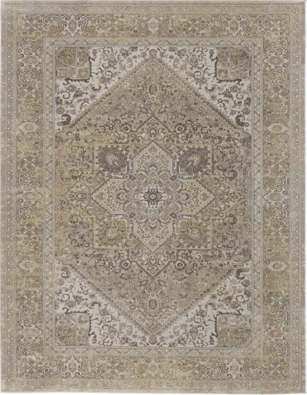 9' x 12' Floral Power Loom Distressed Area Rug - Brown Ivory And Tan
