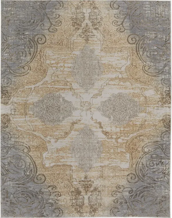 9' x 12' Floral Power Loom Area Rug - Silver Tan And Gray