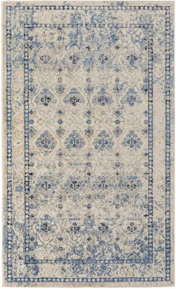 8' x 10' Geometric Power Loom Distressed Area Rug - Blue And Beige