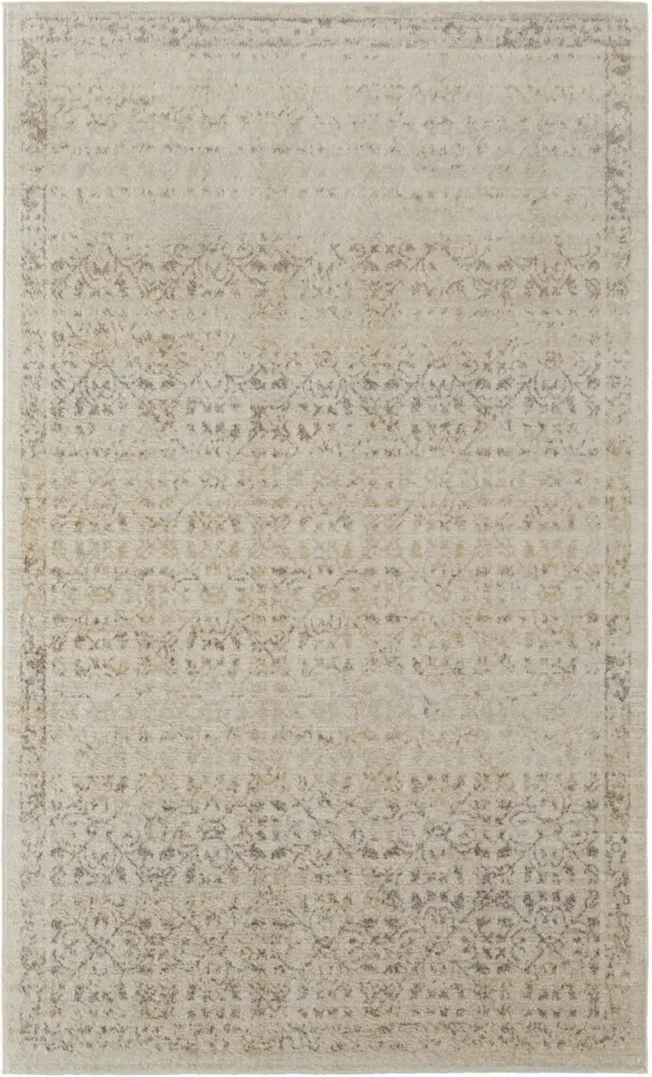 8' x 10' Abstract Power Loom Distressed Area Rug - Ivory Tan And Gray