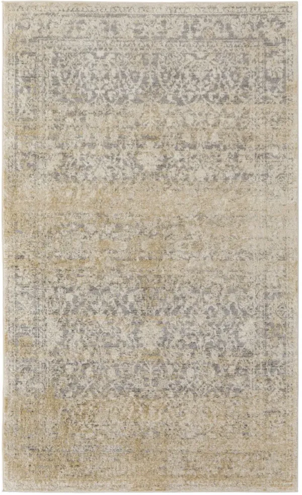 4.3' x 6.3' Abstract Power Loom Distressed Area Rug - Gray And Ivory