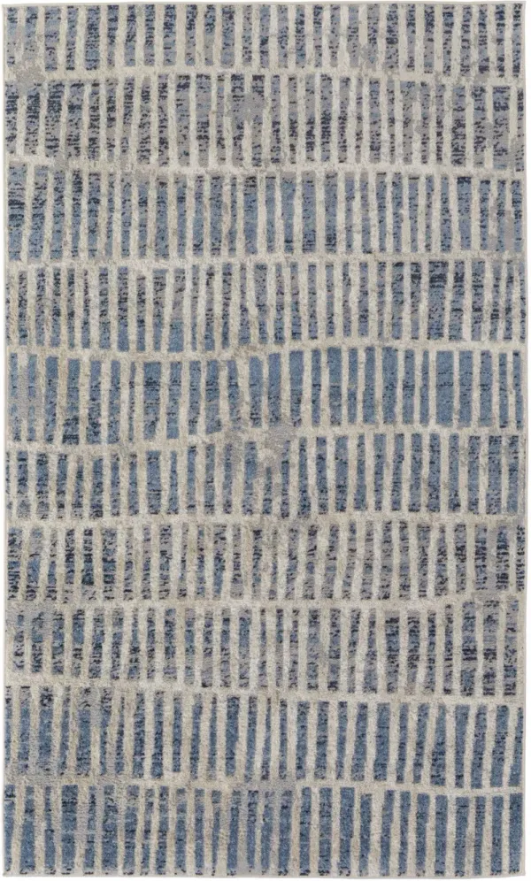 8' x 10' Geometric Power Loom Distressed Polypropylene Area Rug - Blue And Ivory