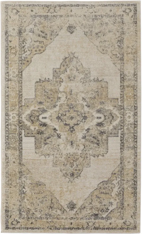 8' x 10' Floral Power Loom Distressed Area Rug - Ivory And Gray