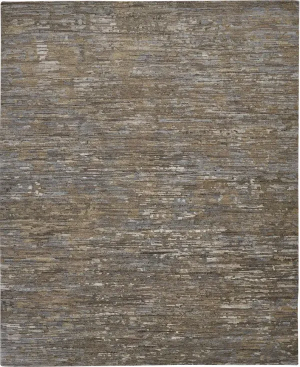 5' x 8' Wool Abstract Hand Knotted Area Rug - Brown And Gray