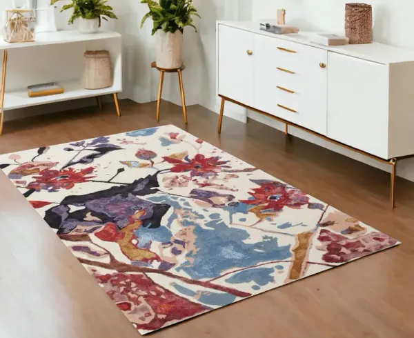 4' x 6' Floral Hand Tufted Area Rug - Blue And Red