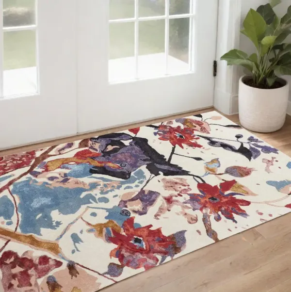 2' x 3' Floral Hand Tufted Area Rug - Blue And Red