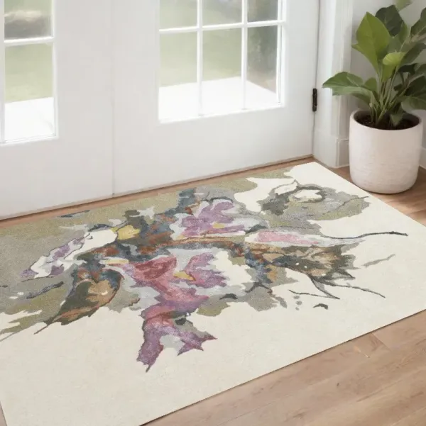 2' x 3' Wool Floral Hand Tufted Area Rug - Pink And Green