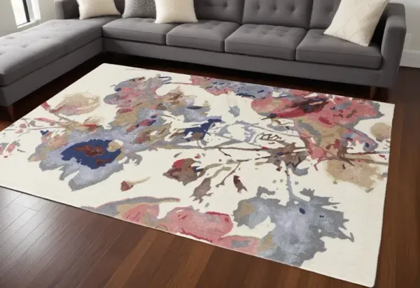 8' x 10' Wool Floral Hand Tufted Area Rug - Ivory And Blue