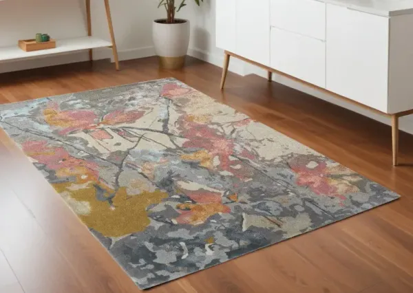 4' x 6' Wool Floral Hand Tufted Area Rug - Ivory Pink And Blue