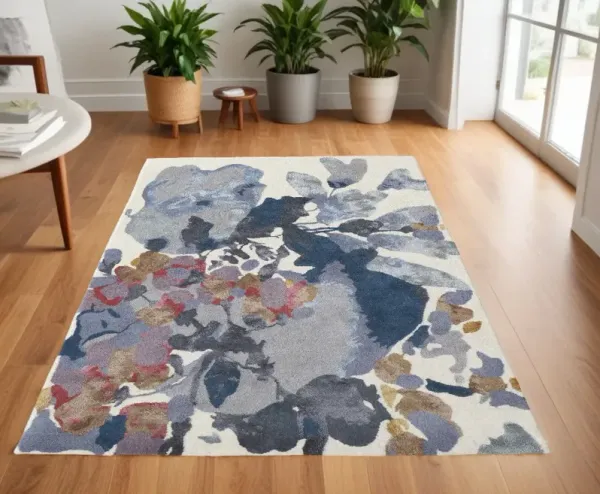 4' x 6' Wool Floral Hand Tufted Area Rug - Blue Gray And Pink