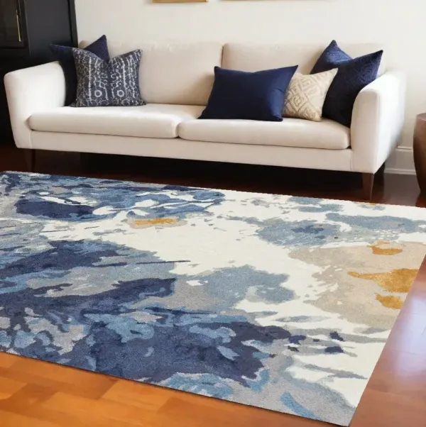 8' x 10' Wool Floral Hand Tufted Area Rug - Blue