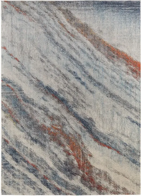9' x 12' Abstract Power Loom Stain Resistant Area Rug - Ivory Orange And Blue