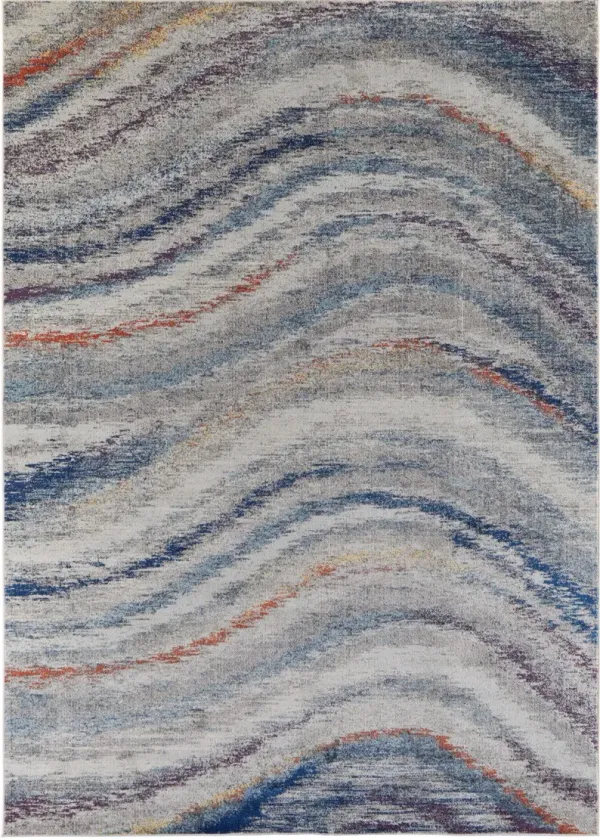 8' x 10' Abstract Power Loom Stain Resistant Area Rug - Blue Gray And Orange