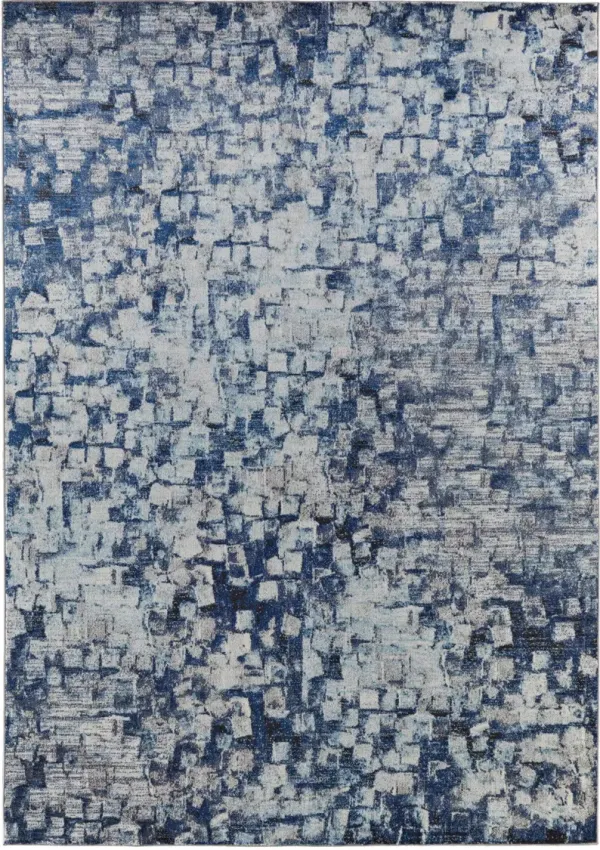 7' x 10' Abstract Power Loom Distressed Stain Resistant Area Rug - Blue And Ivory