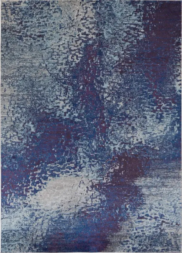 9' x 12' Abstract Power Loom Stain Resistant Area Rug - Blue Purple And Ivory