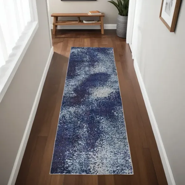 8' Abstract Power Loom Runner Rug - Blue And Purple