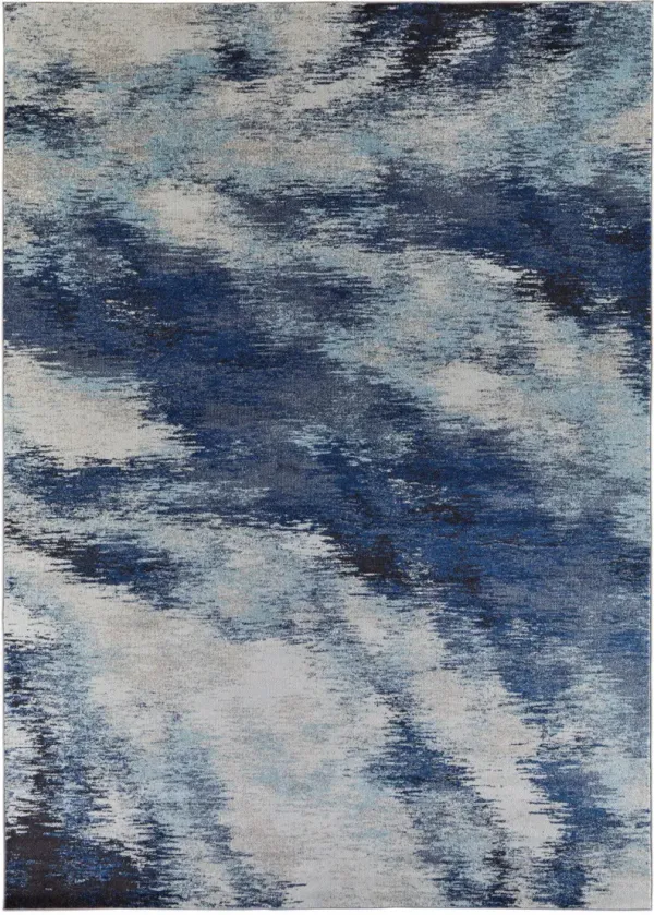 6.6' x 9.5' Abstract Power Loom Stain Resistant Area Rug - Blue And Ivory