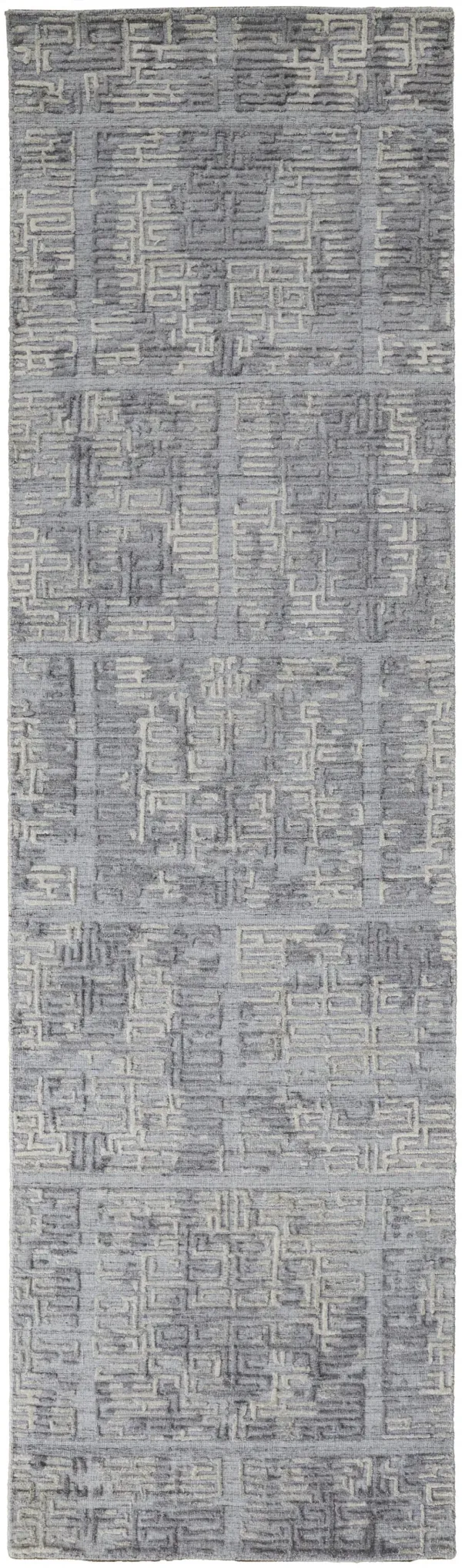 10' x 2.8' Abstract Hand Woven Runner Rug - Gray And Ivory