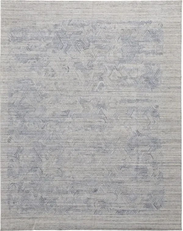9' x 12' Abstract Hand Woven Area Rug - Blue And Gray