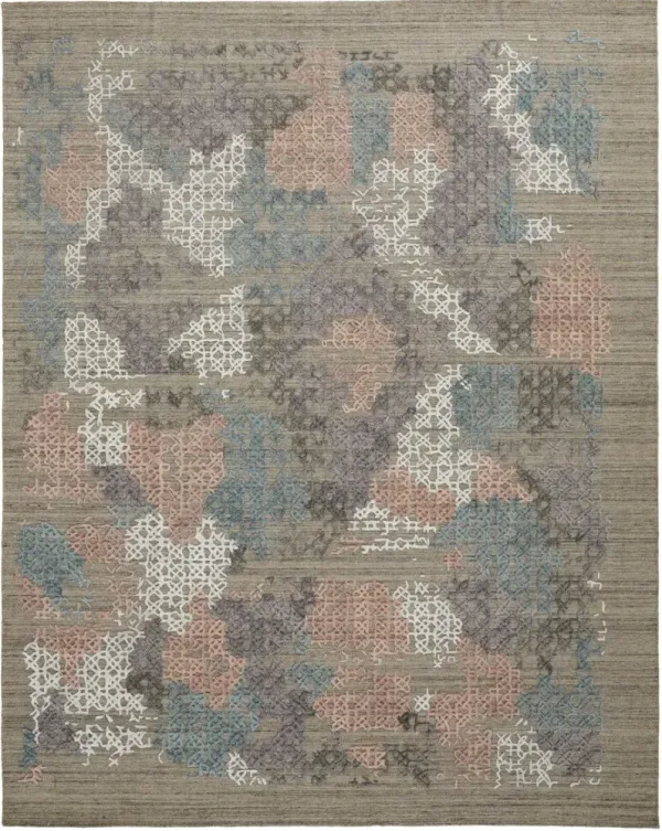 5' x 8' Abstract Hand Woven Area Rug - Pink Blue And Taupe