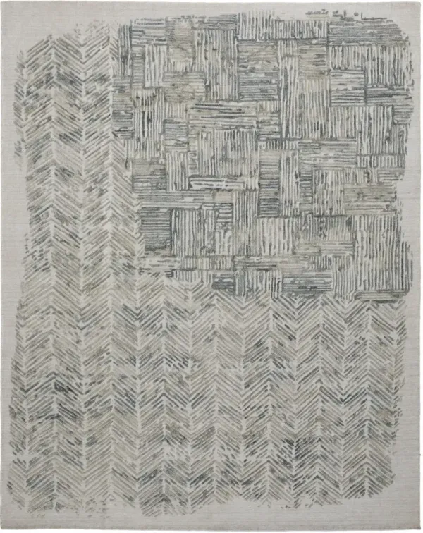 5' x 8' Abstract Hand Woven Area Rug - Green Blue And Ivory