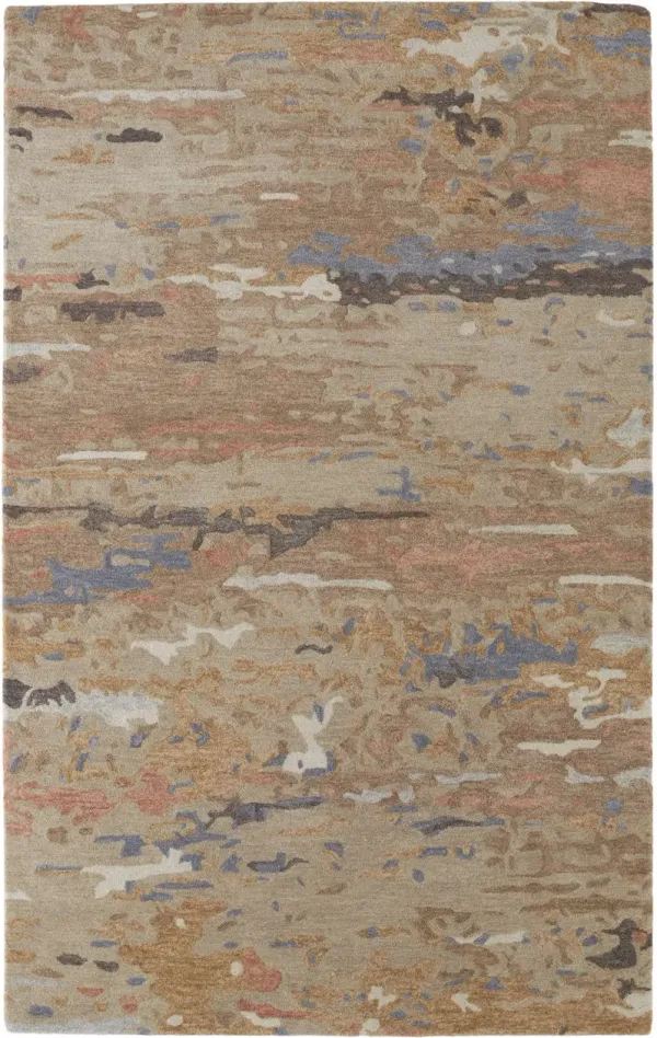 2' x 3' Wool Abstract Tufted Handmade Stain Resistant Area Rug - Tan And Blue