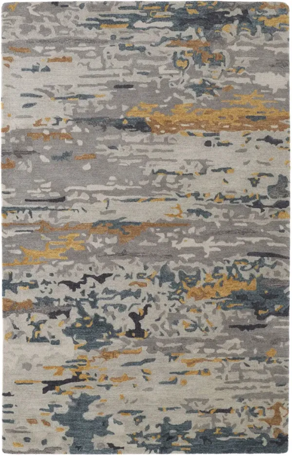 5' x 8' Wool Abstract Tufted Handmade Stain Resistant Area Rug - Gray Yellow And Blue