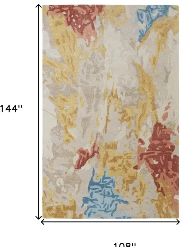 9' x 12' Wool Abstract Tufted Handmade Stain Resistant Area Rug - Ivory Yellow And Blue