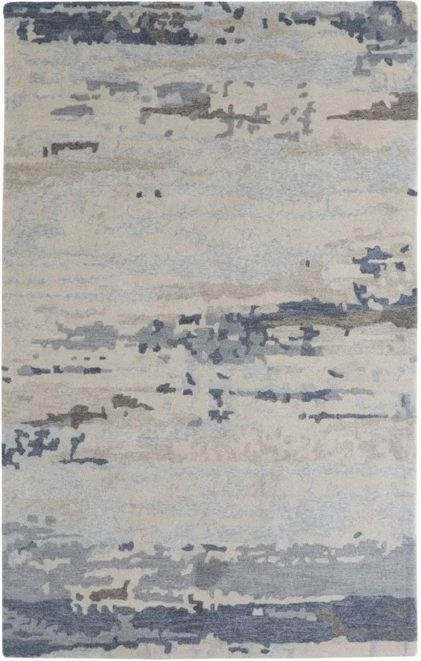 2' x 3' Wool Abstract Tufted Handmade Stain Resistant Area Rug - Blue Gray And Ivory