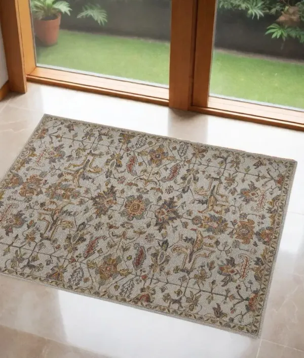 2' x 3' Wool Floral Tufted Handmade Stain Resistant Area Rug - Gray And Gold