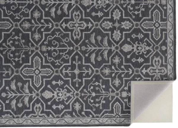 5' x 8' Wool Floral Tufted Handmade Stain Resistant Area Rug - Blue And Gray