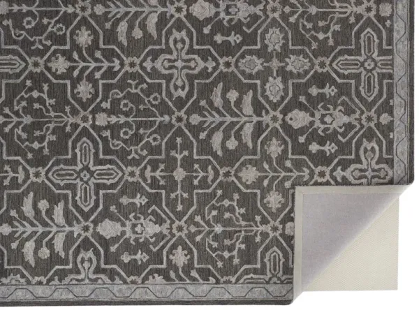 8' x 10' Wool Floral Tufted Handmade Stain Resistant Area Rug - Gray Blue And Ivory