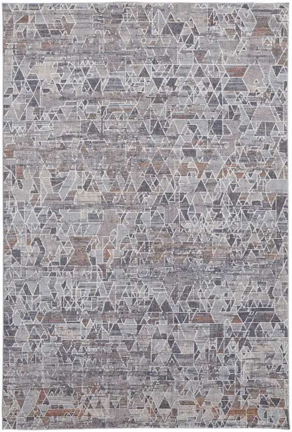 9' x 12' Abstract Power Loom Distressed Stain Resistant Area Rug - Gray Blue And Orange