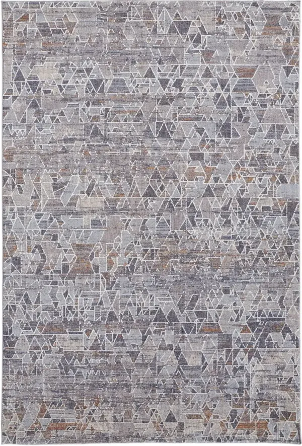 10' x 13' Abstract Power Loom Distressed Stain Resistant Area Rug - Gray Blue And Orange
